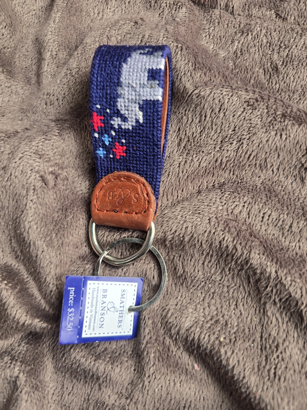 NWT SMATHERS & BRANSON Needlepoint Canvas Key Fob Ring Republican Elephant